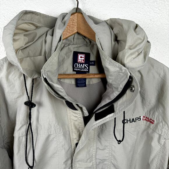 Vintage Chaps Ralph Lauren Jacket Large Tan Hooded Windbreaker Pullover Russia - Picture 2 of 7